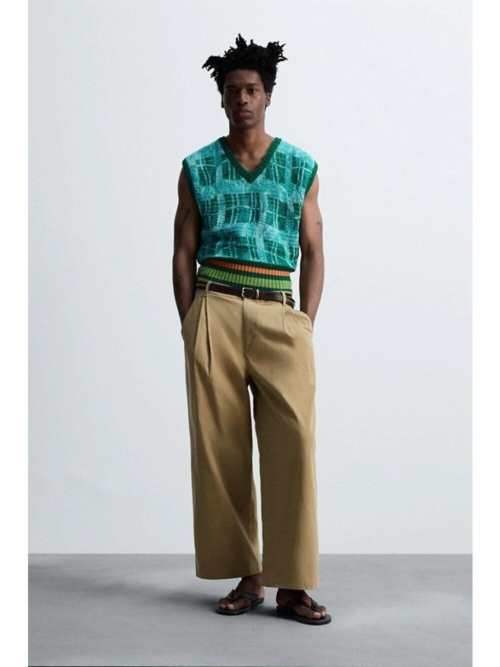 Zara Mens Wide-Leg Trousers pants EU 42 US 32 Camel Cotton Pleated 1957/305 NWT